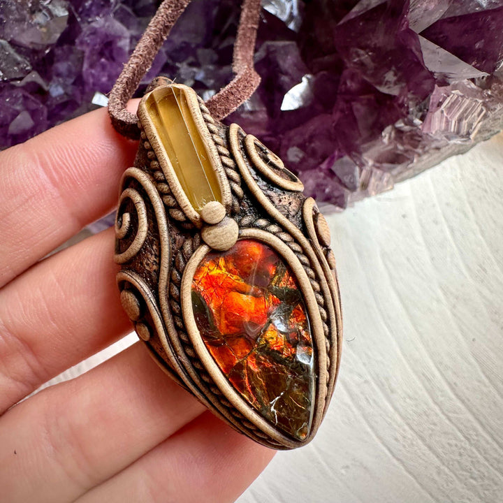 Ammolite and Heliodor Necklace - FairyGardenGlow