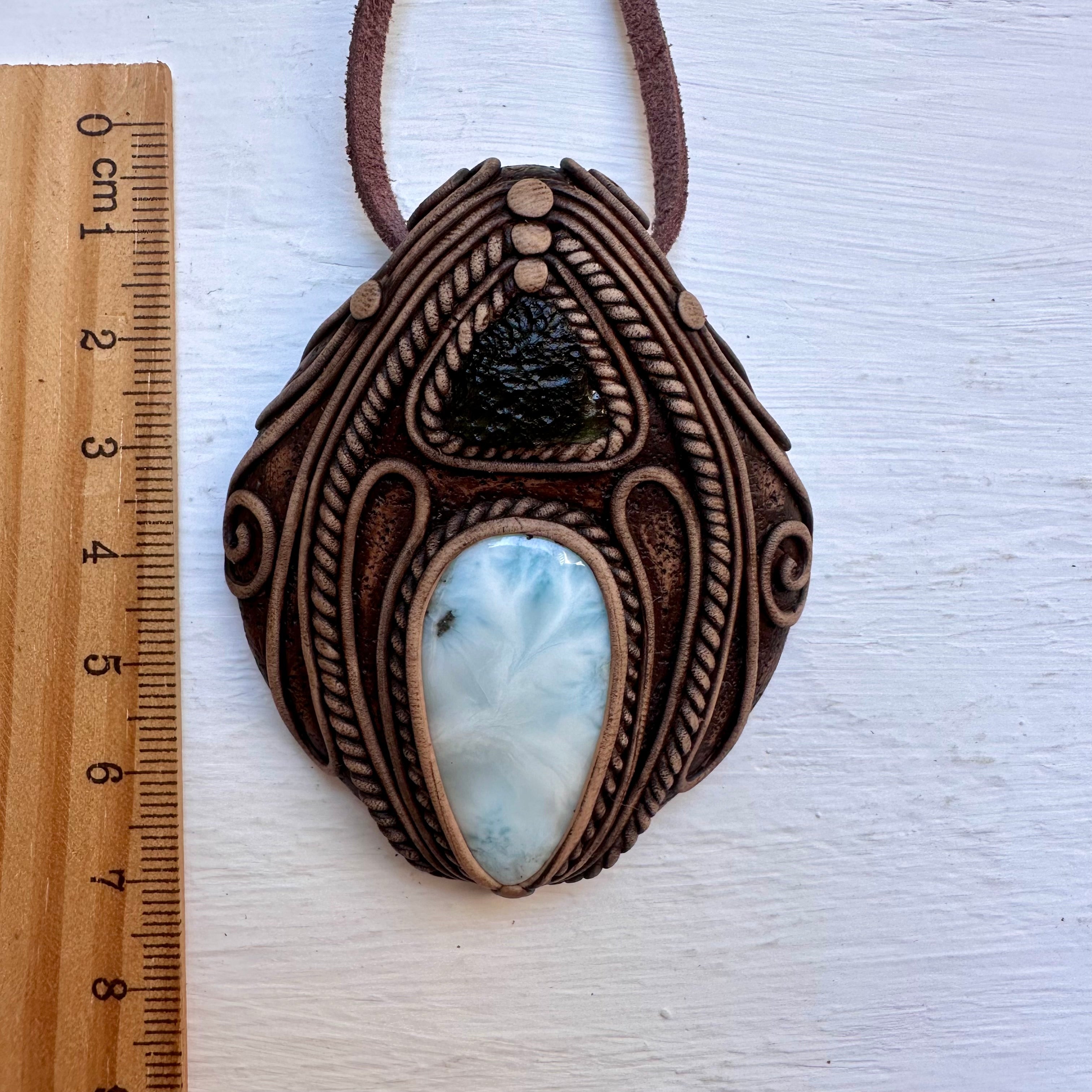 Larimar and Moldavite Necklace - FairyGardenGlow