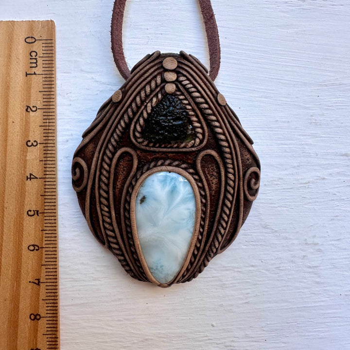 Larimar and Moldavite Necklace - FairyGardenGlow