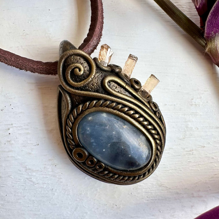 Celestite and Inperial Topaz Necklace, Healing Crystal Jewelry - FairyGardenGlow