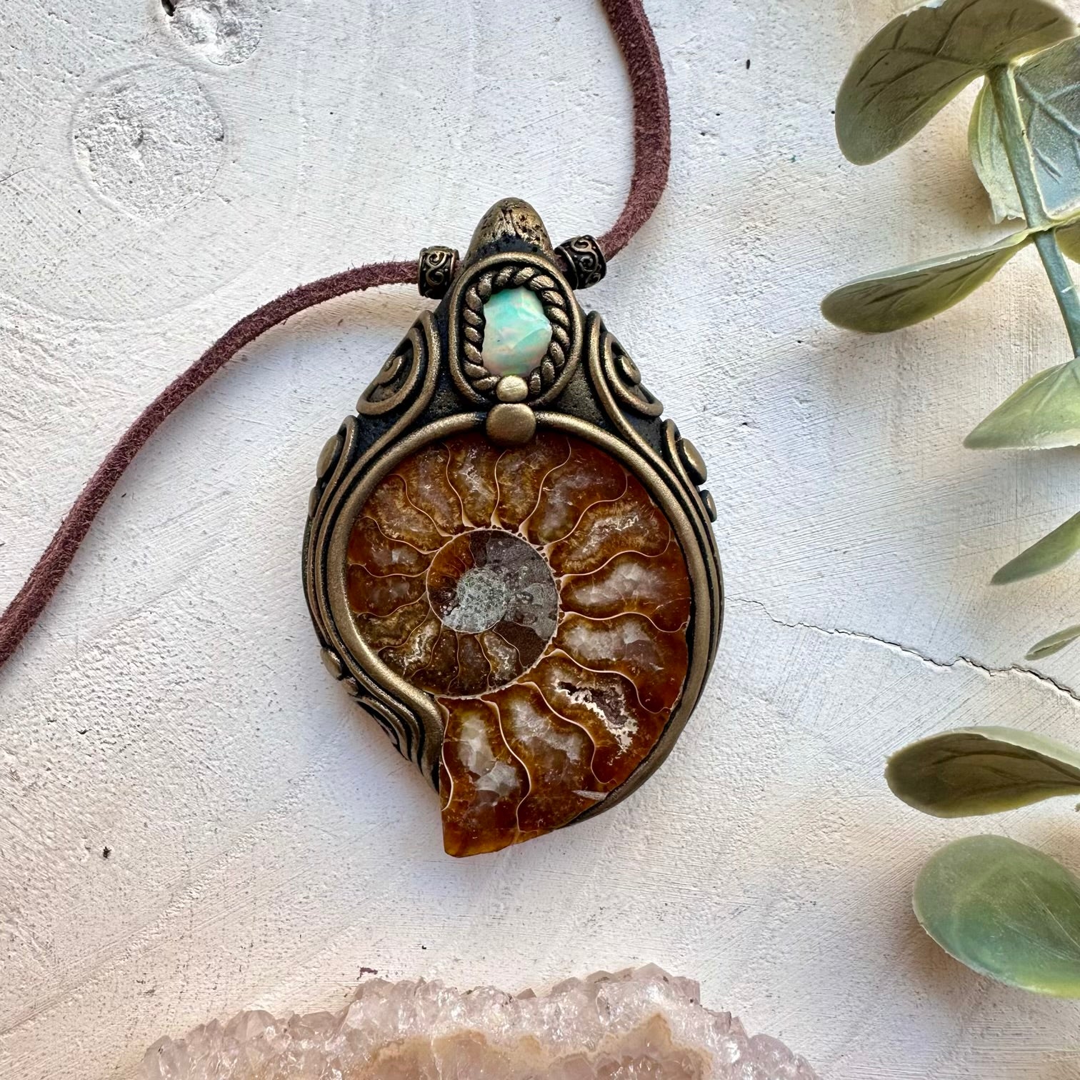 Ammonite and Raw Ethiopian Opal Necklace