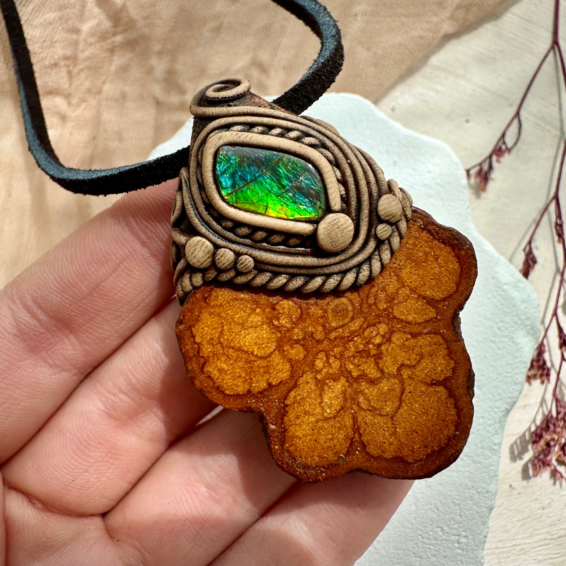 Ayahuasca Vine and Ammolite Necklace
