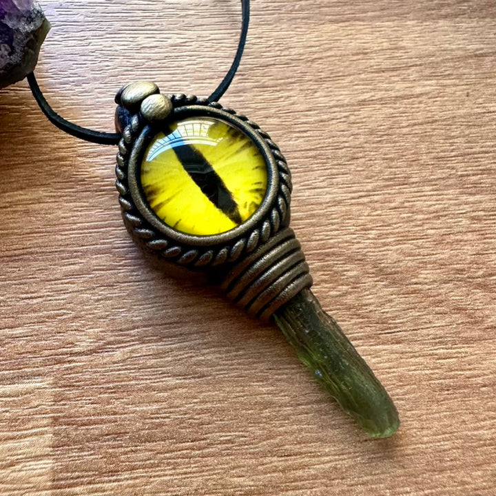 Moldavite Eye Pendant Necklace - FairyGardenGlow