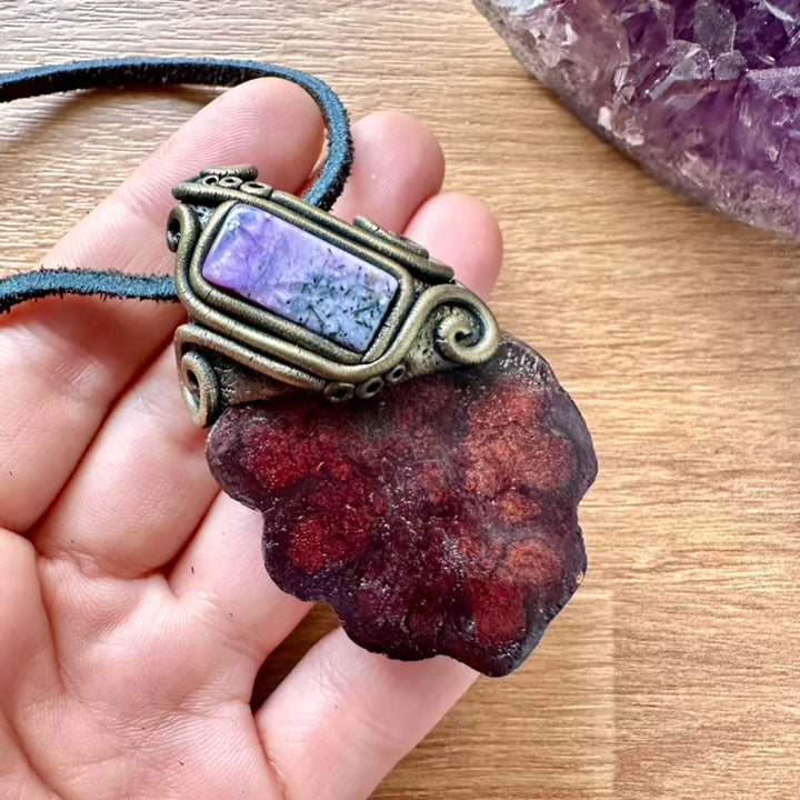 Ayahuasca Vine and Charoite Pendant Necklace - FairyGardenGlow