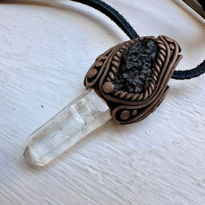 Lemurian Seed Quartz and Moldavite Necklace - FairyGardenGlow