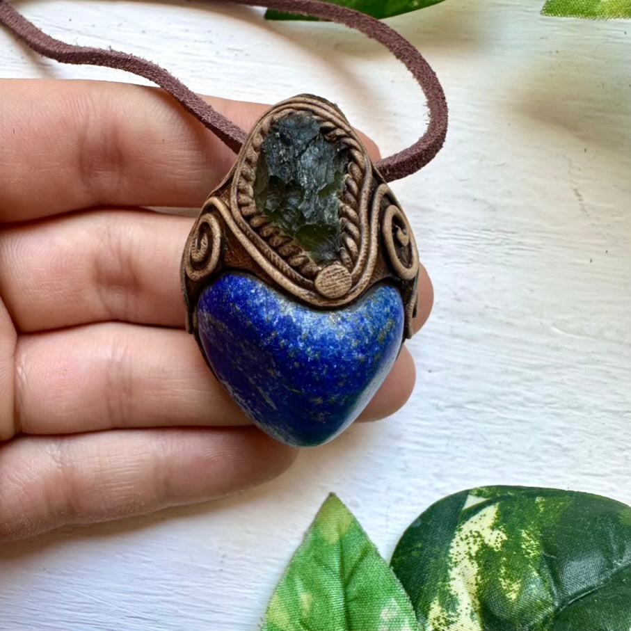Lapis Lazuli and Moldavite Necklace - FairyGardenGlow
