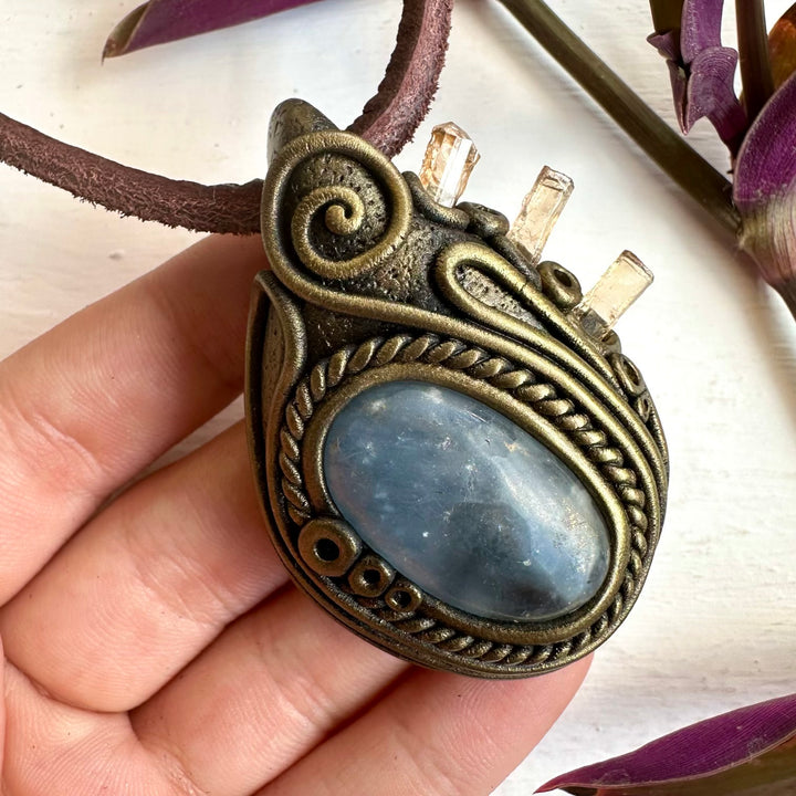 Celestite and Inperial Topaz Necklace, Healing Crystal Jewelry - FairyGardenGlow