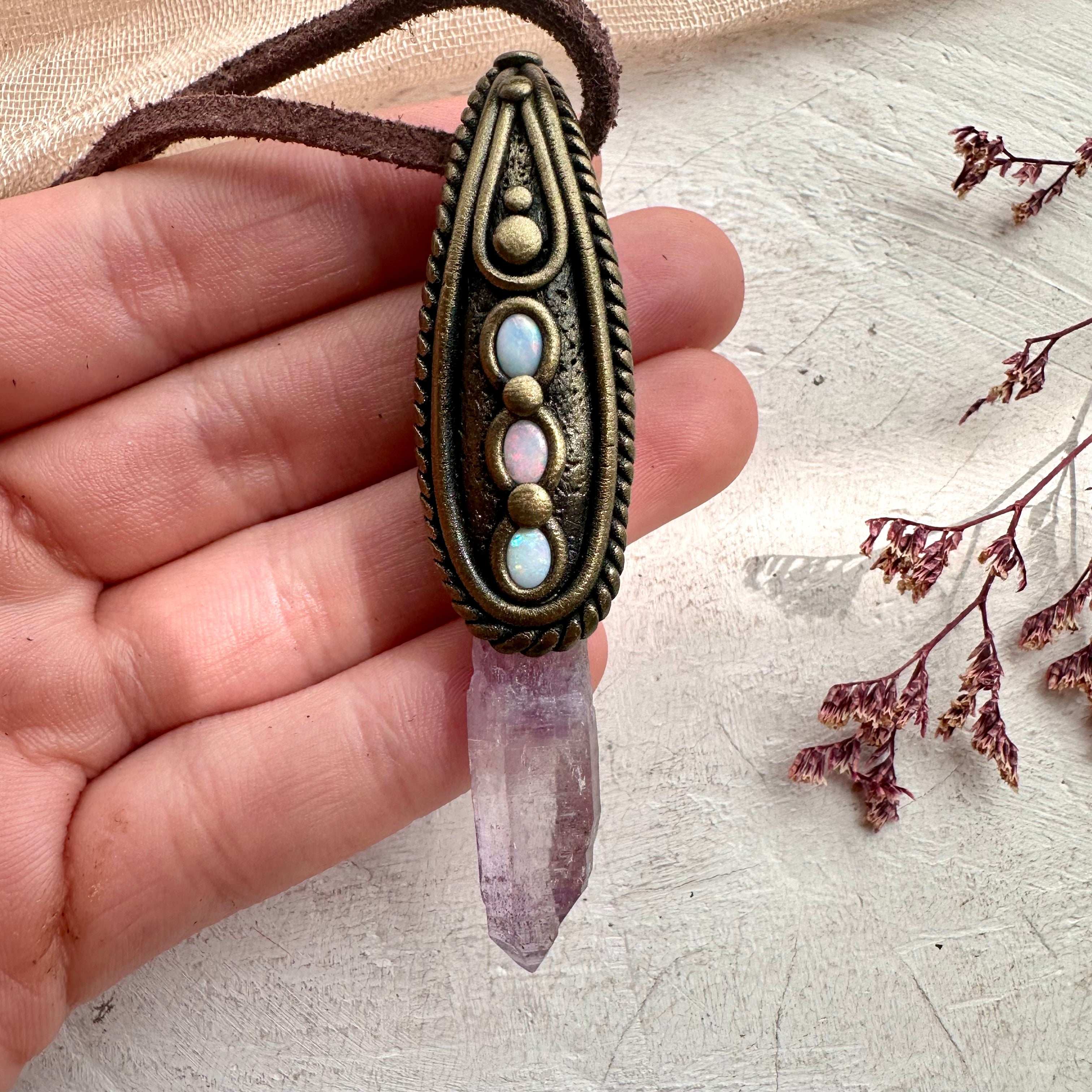 Vera Cruz Amethyst and Australian Opal Necklace - FairyGardenGlow