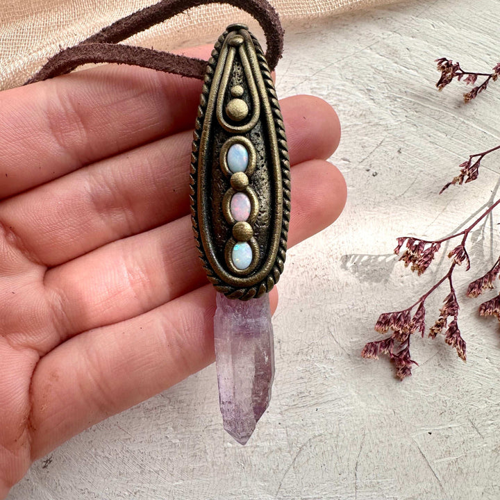 Vera Cruz Amethyst and Australian Opal Necklace - FairyGardenGlow