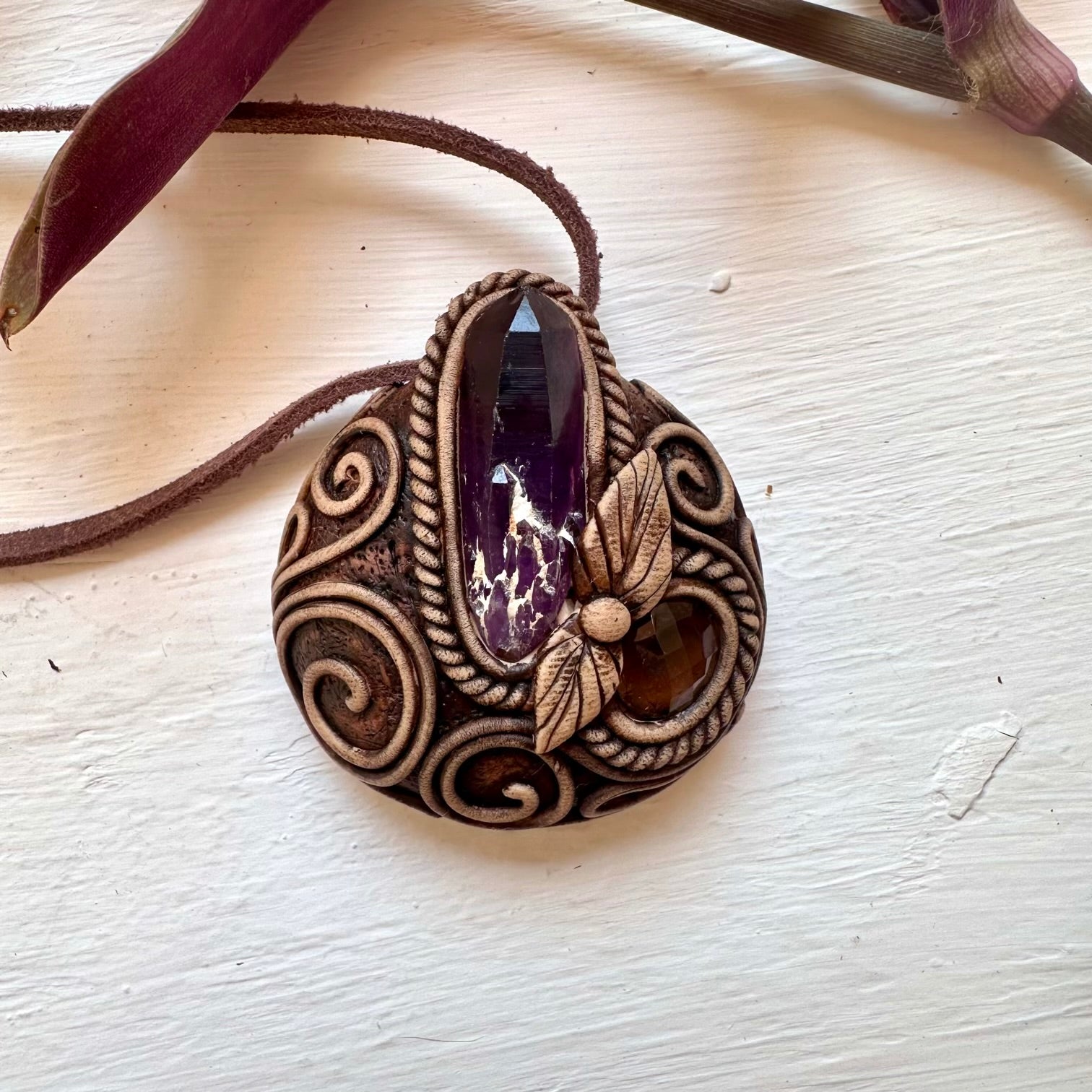 Amethyst and Smoky Quartz Necklace - FairyGardenGlow