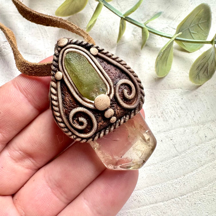 Unique gemstone necklace with Citrine and Peridot handmade crystal jewelry.