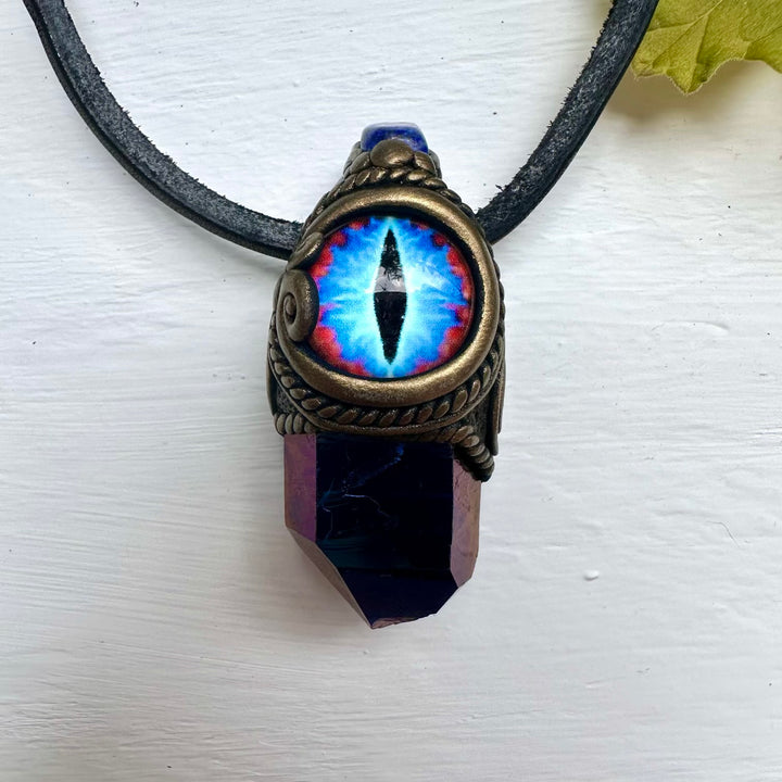 Cobalt Aura Quartz and Lapis Lazuli Eye Pendant - FairyGardenGlow