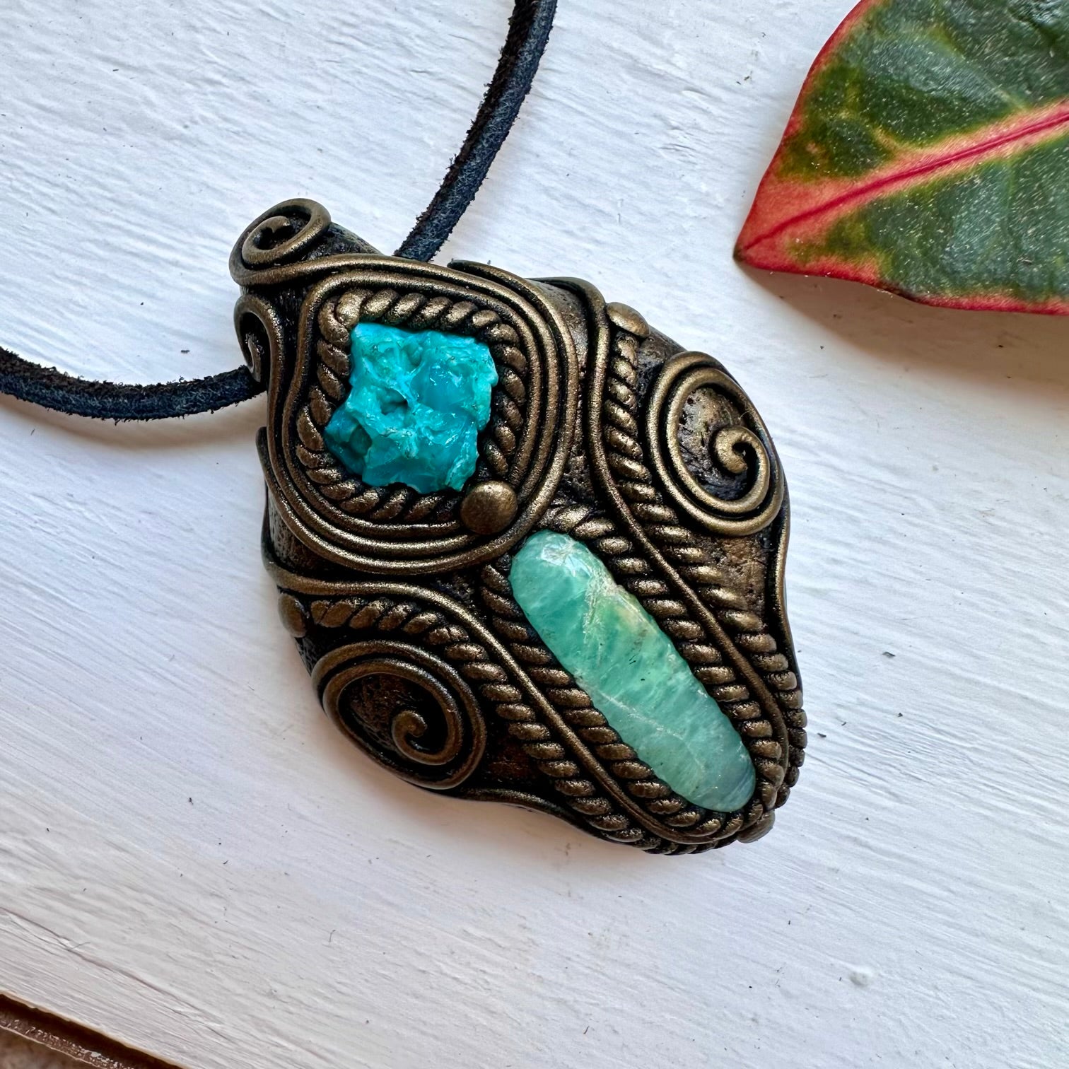 Chrysoprase and Raw Chrysocolla Necklace - FairyGardenGlow