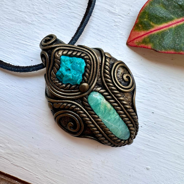 Chrysoprase and Raw Chrysocolla Necklace - FairyGardenGlow