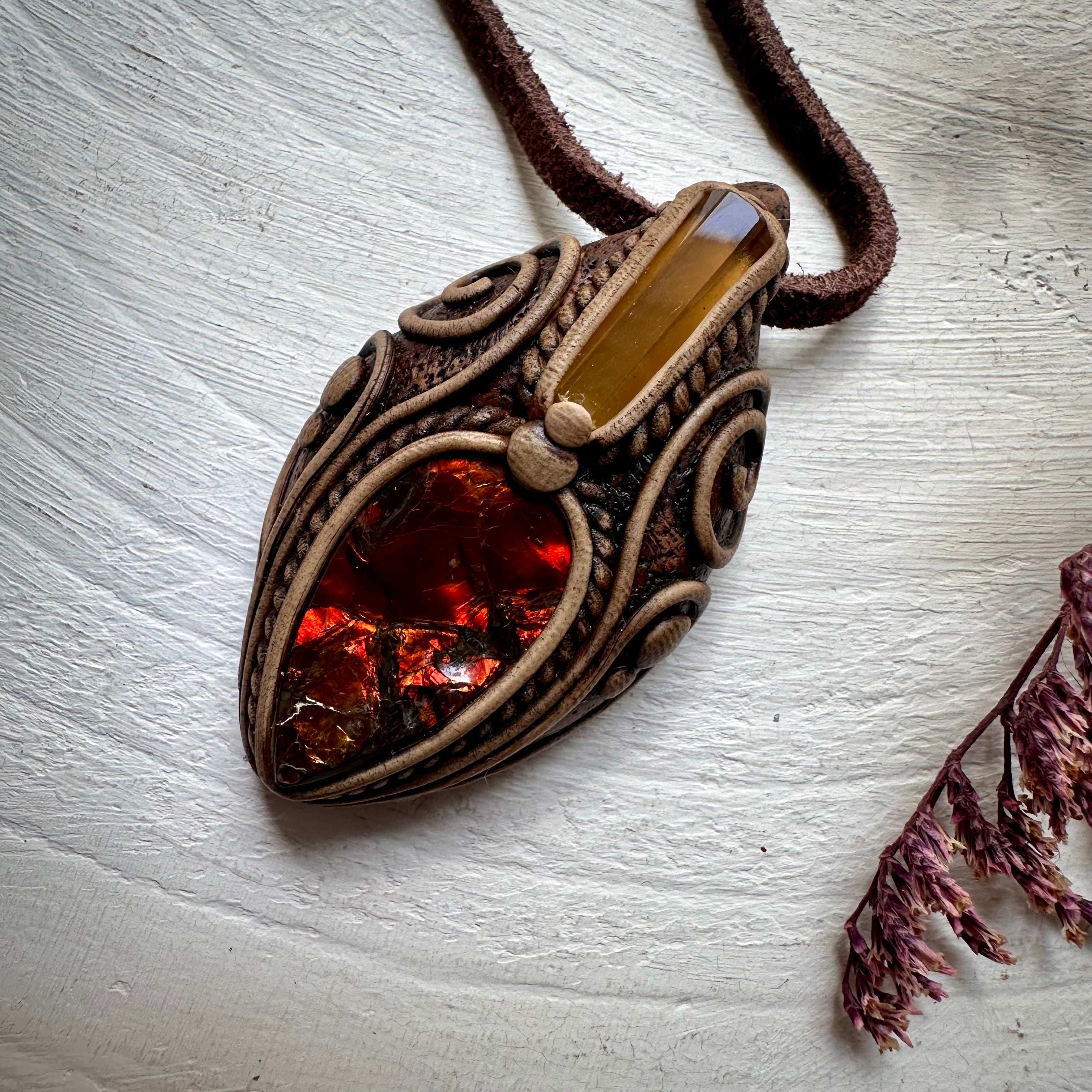 Ammolite and Heliodor Necklace - FairyGardenGlow