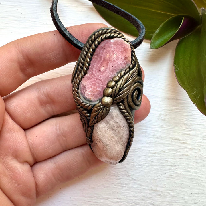 Rhodochrosite Stalactite and Morganite Handmade Crystal Necklace - FairyGardenGlow