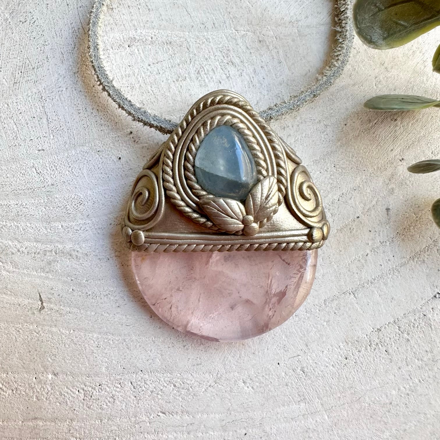 Rose Quartz and Celestite Pendant Necklace