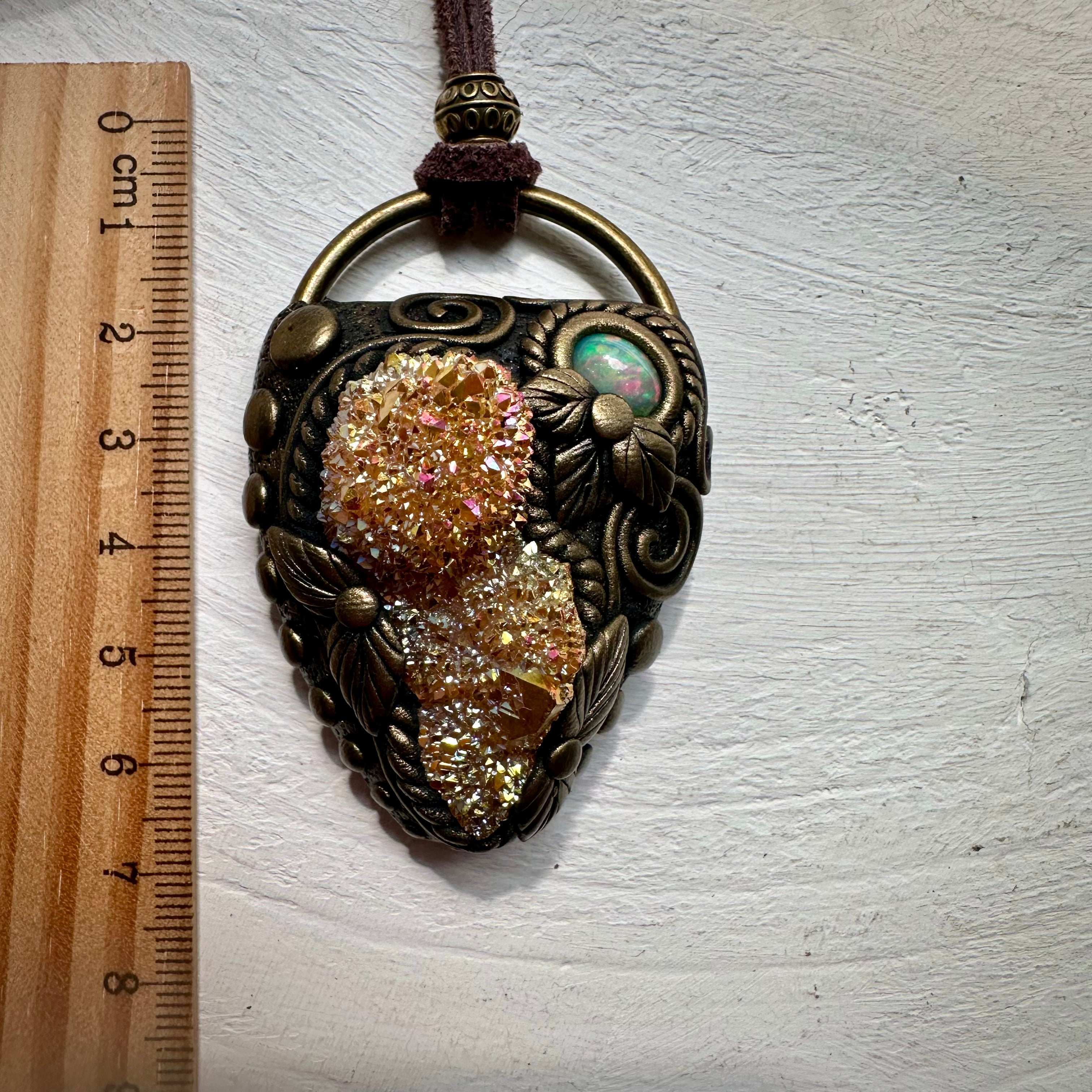 Sunset Aura Spirit Quartz and Ethiopian Opal Necklace - FairyGardenGlow