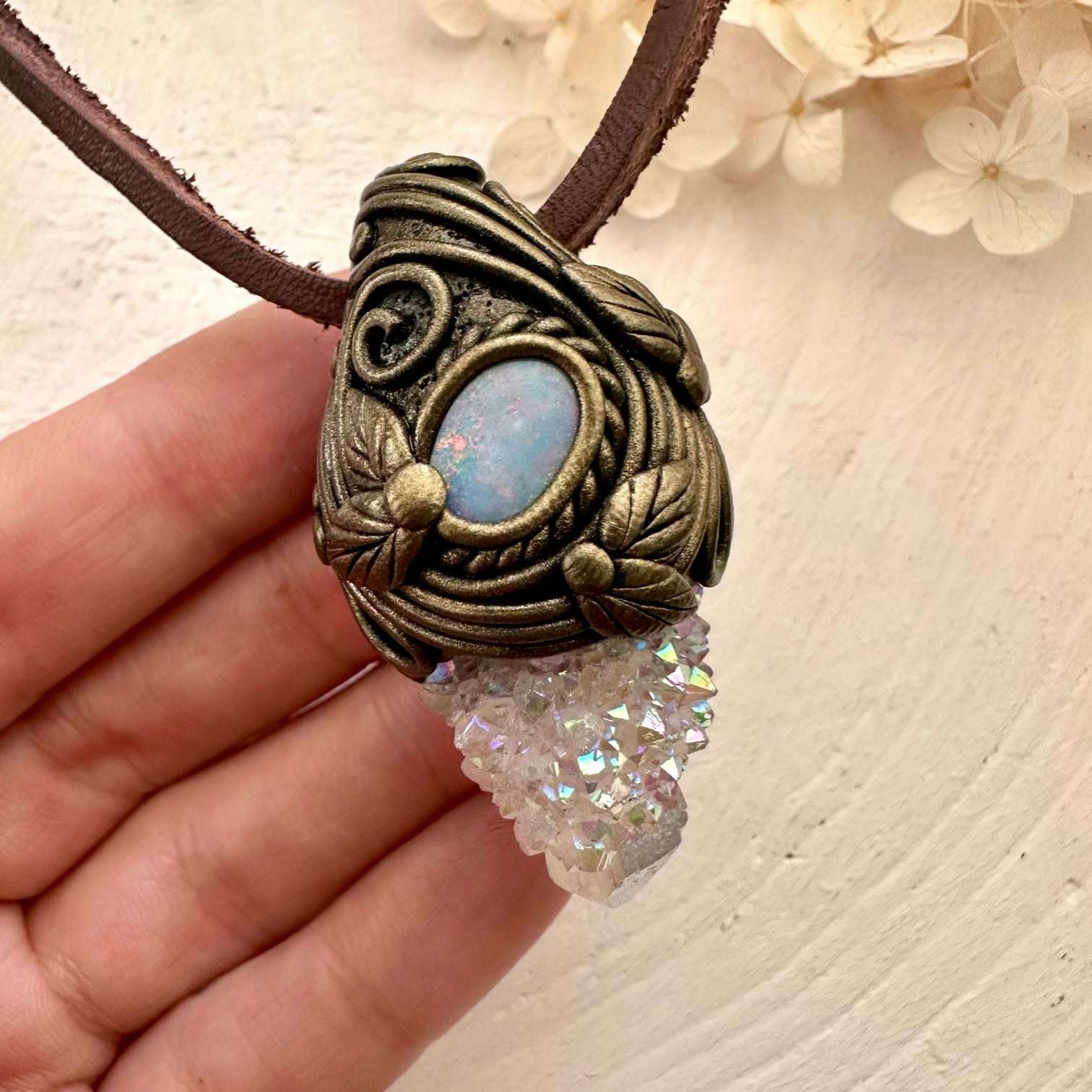 Angel Aura Spirit Quartz and Australian Opal Doublet Necklace - FairyGardenGlow