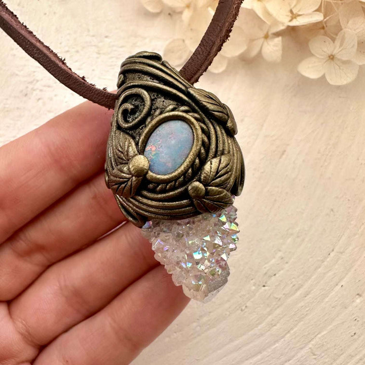 Angel Aura Spirit Quartz and Australian Opal Doublet Necklace - FairyGardenGlow