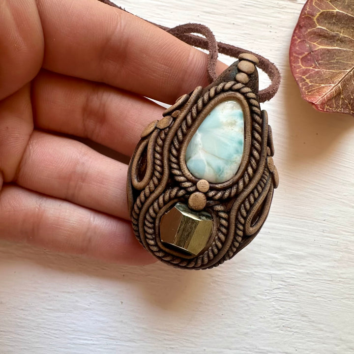 Larimar and Pyrite Necklace - FairyGardenGlow