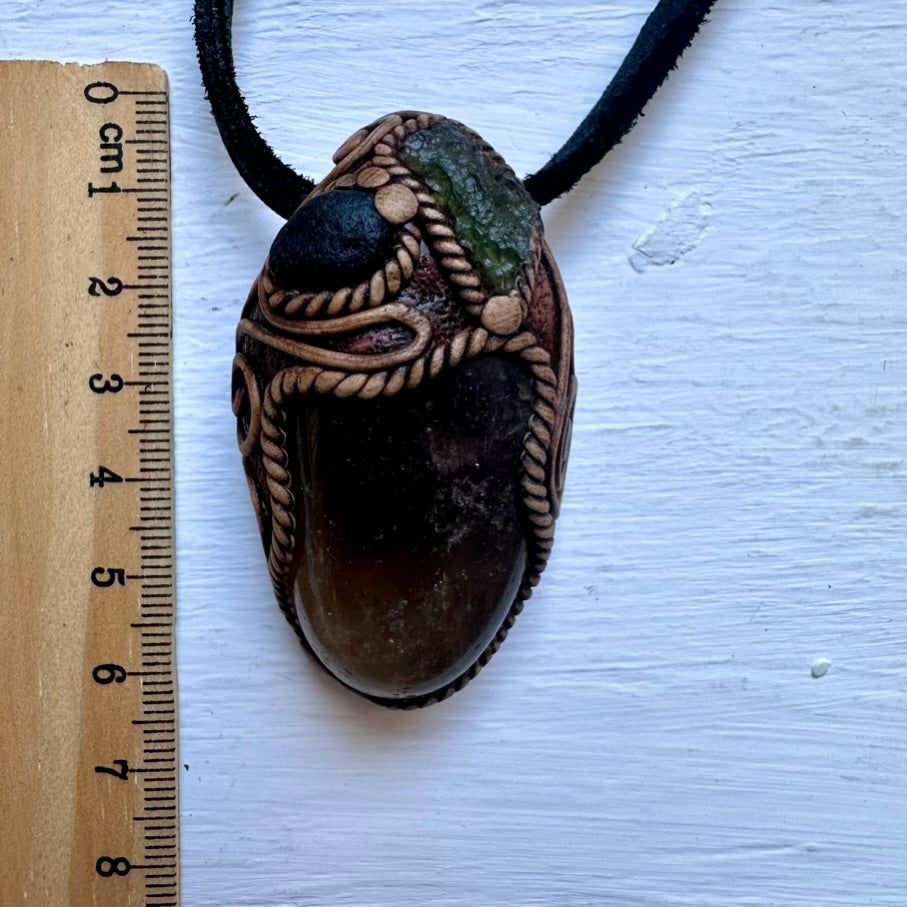 Citrine Moldavite and Black Tektite Necklace, Healing Crystal Jewelry - FairyGardenGlow