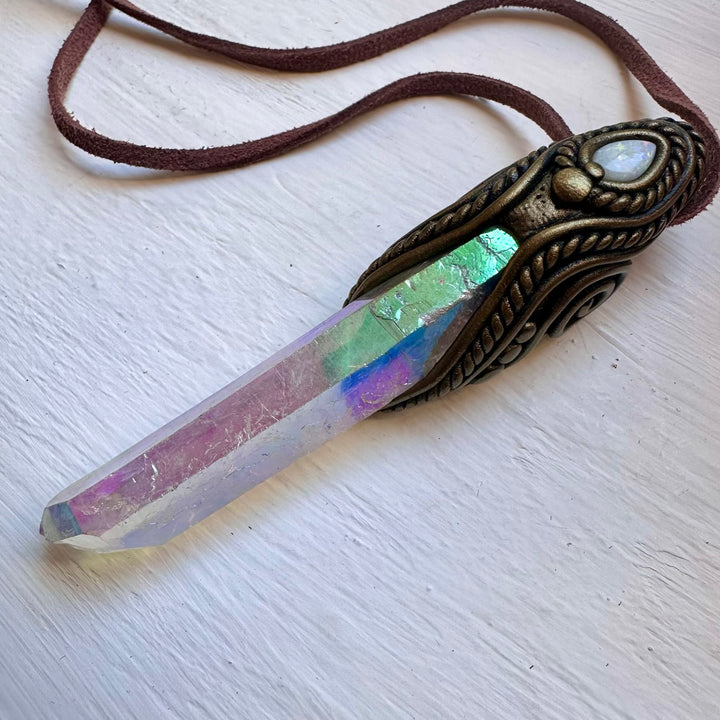 Angel Aura Quartz and Australian Opal Necklace / Wand - FairyGardenGlow