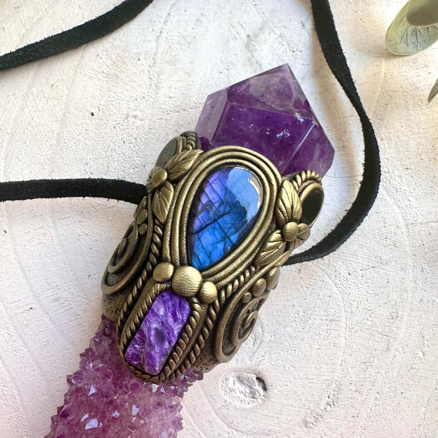 Natural crystal jewelry featuring Spirit Quartz, Labradorite and Black Onyx in a handcrafted design.