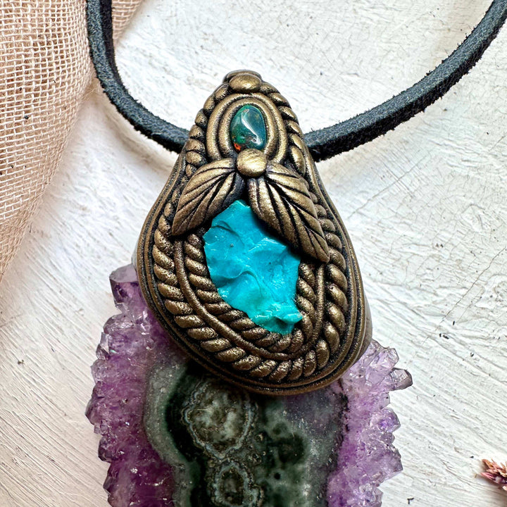 Amethyst Stalactite Raw Chrysocolla and Black Opal Necklace - FairyGardenGlow