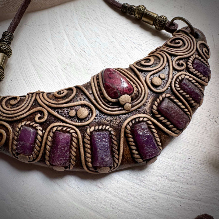 Thulite and Ruby Statement Necklace - FairyGardenGlow