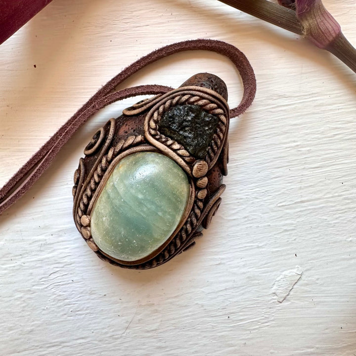 Blue Onyx and Moldavite Necklace - FairyGardenGlow