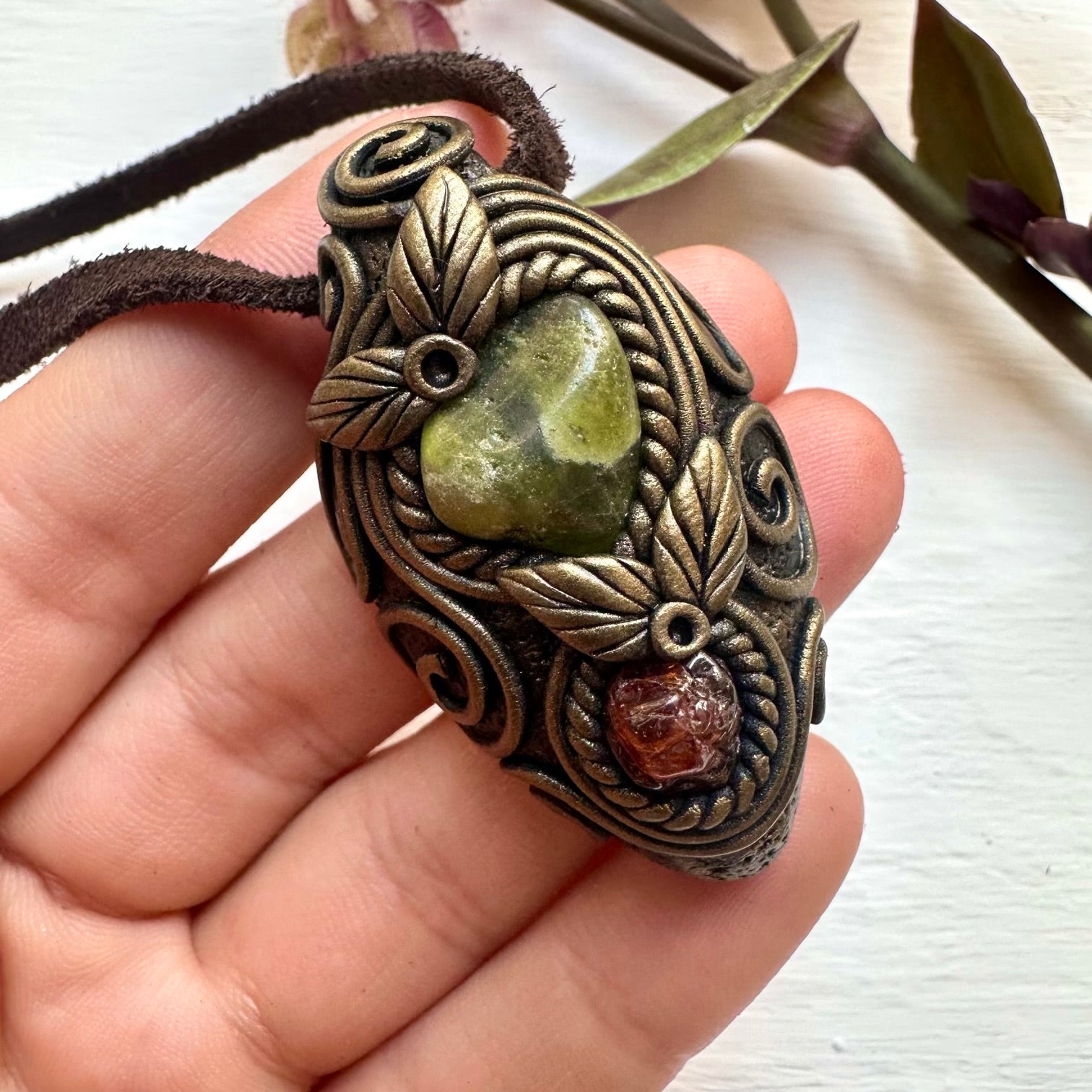 Vesuvianite and Hessonite Garnet Necklace - FairyGardenGlow