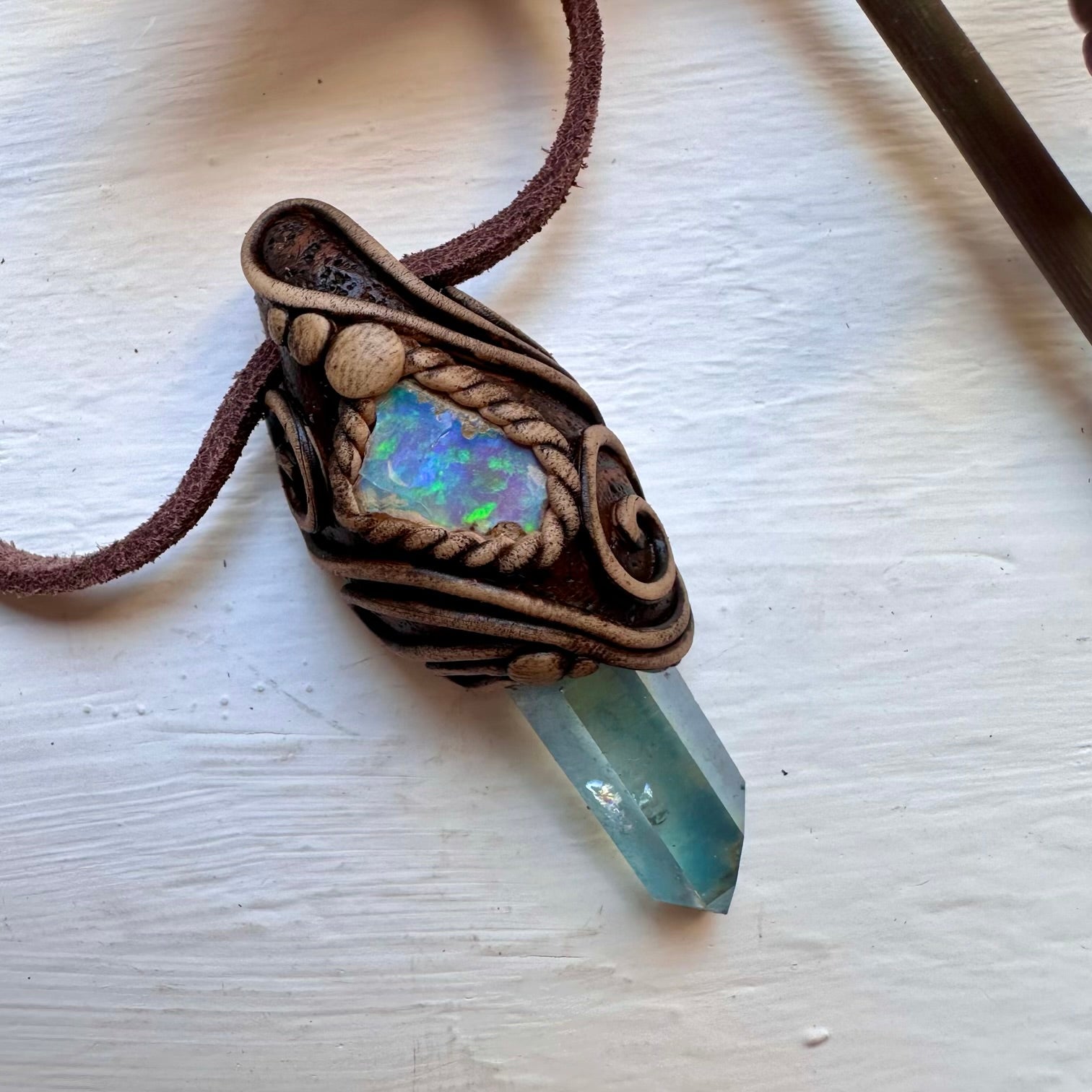 Aqua Aura Quartz and Raw Opal Necklace - FairyGardenGlow