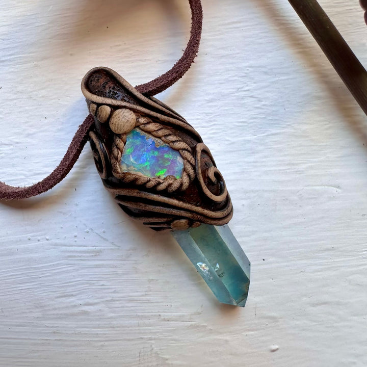Aqua Aura Quartz and Raw Opal Necklace - FairyGardenGlow