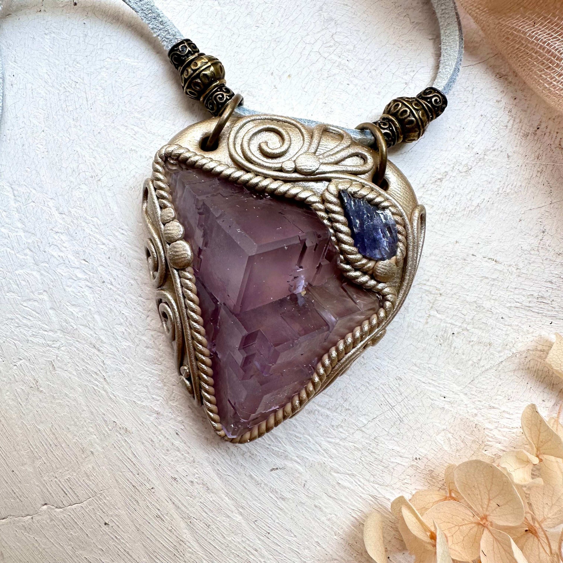 Cubic Purple Fluorite and Tanzanite Necklace - FairyGardenGlow