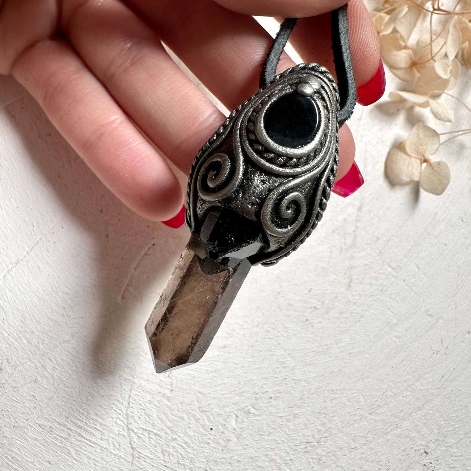 Smoky Quartz and Black Onyx Pendant - FairyGardenGlow