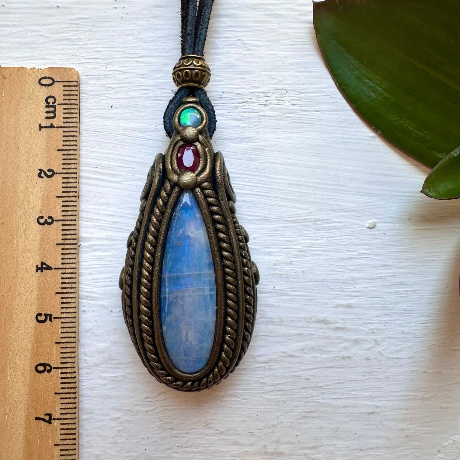 Rainbow Moonstone Ruby and Australian Opal Necklace - FairyGardenGlow