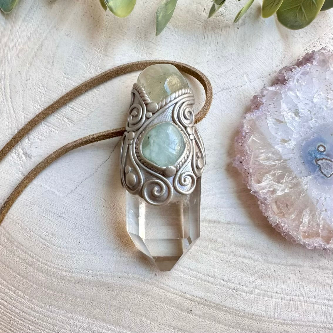 Clear Quartz Topaz and Aquamarine Wand / Pendant