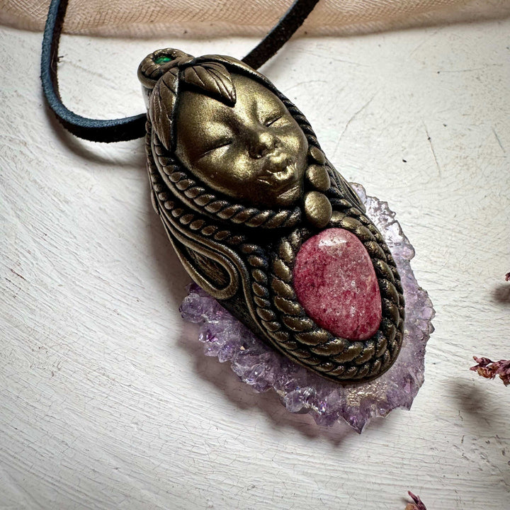 Amethyst Stalactite Thulite and Black Opal Goddess Necklace - FairyGardenGlow