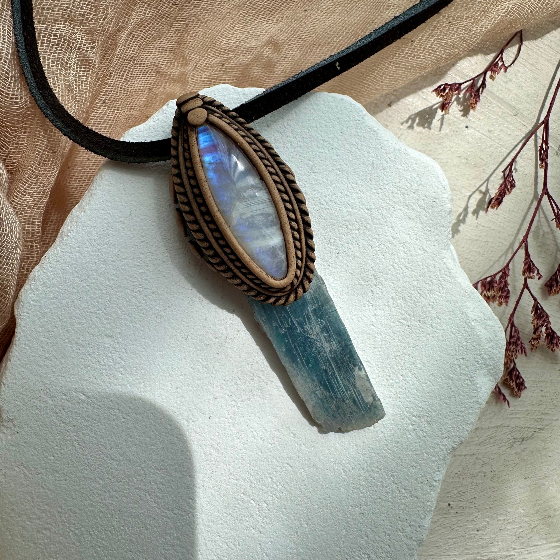 Aqua Aura Kunzite and Moonstone Necklace