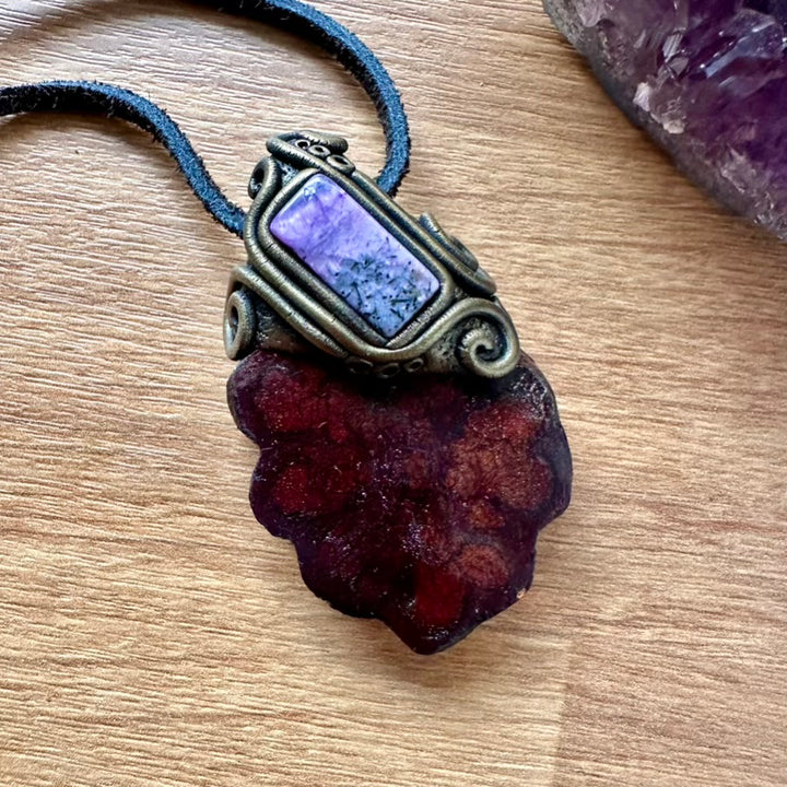 Ayahuasca Vine and Charoite Pendant Necklace - FairyGardenGlow