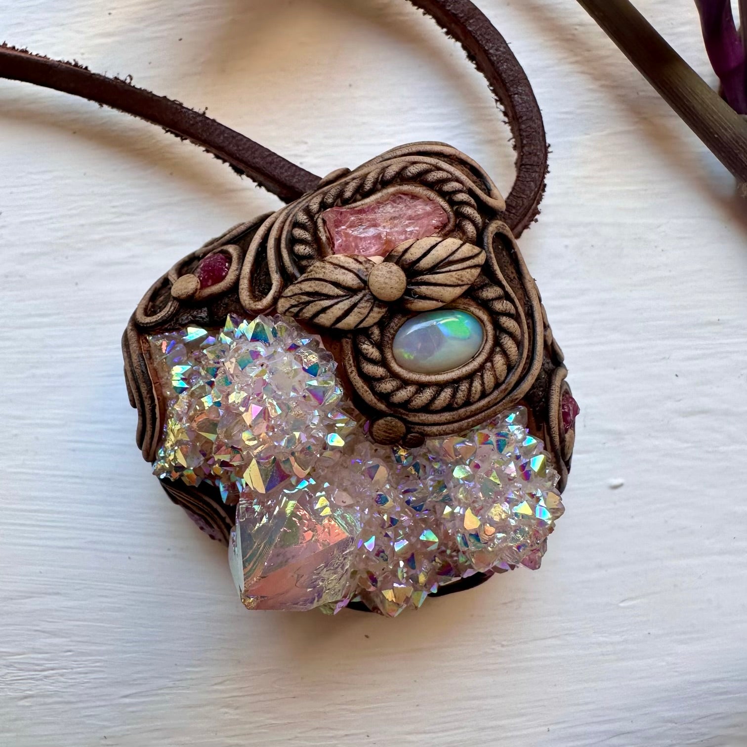 Angel Aura Spirit Quartz Spinel Australian Opal and Ruby Pendant Necklace - FairyGardenGlow
