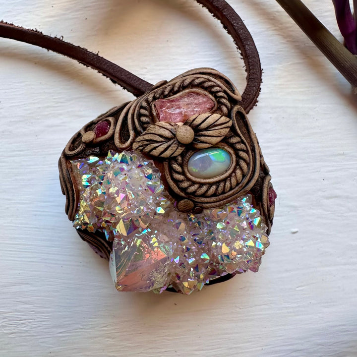 Angel Aura Spirit Quartz Spinel Australian Opal and Ruby Pendant Necklace - FairyGardenGlow