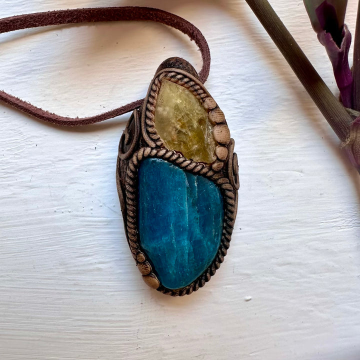 Blue Apatite and Brazilianite Necklace - FairyGardenGlow