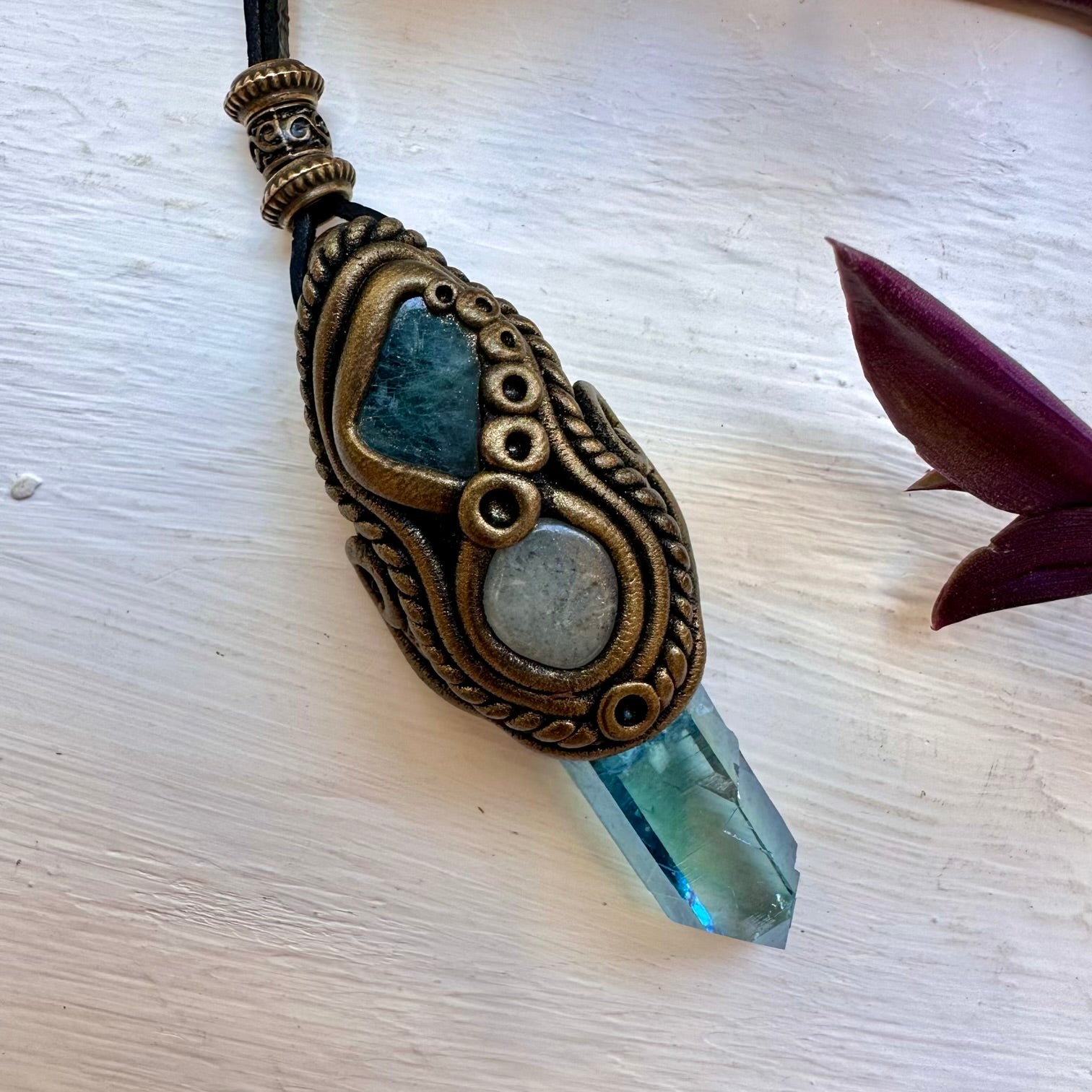 Aqua Aura Quartz Blue Tourmaline and Aquamarine Necklace - FairyGardenGlow
