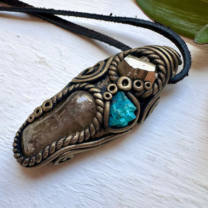 Citrine Chrysocolla and Pyrite Necklace, Gemstone Jewelry - FairyGardenGlow