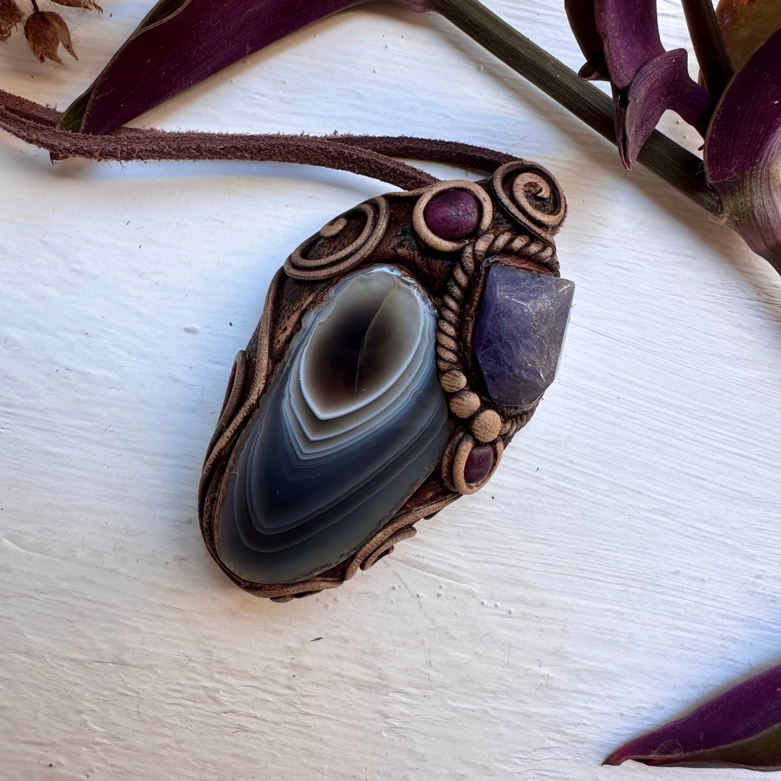 Botswana Agate Tanzanite and Ruby Necklace - FairyGardenGlow