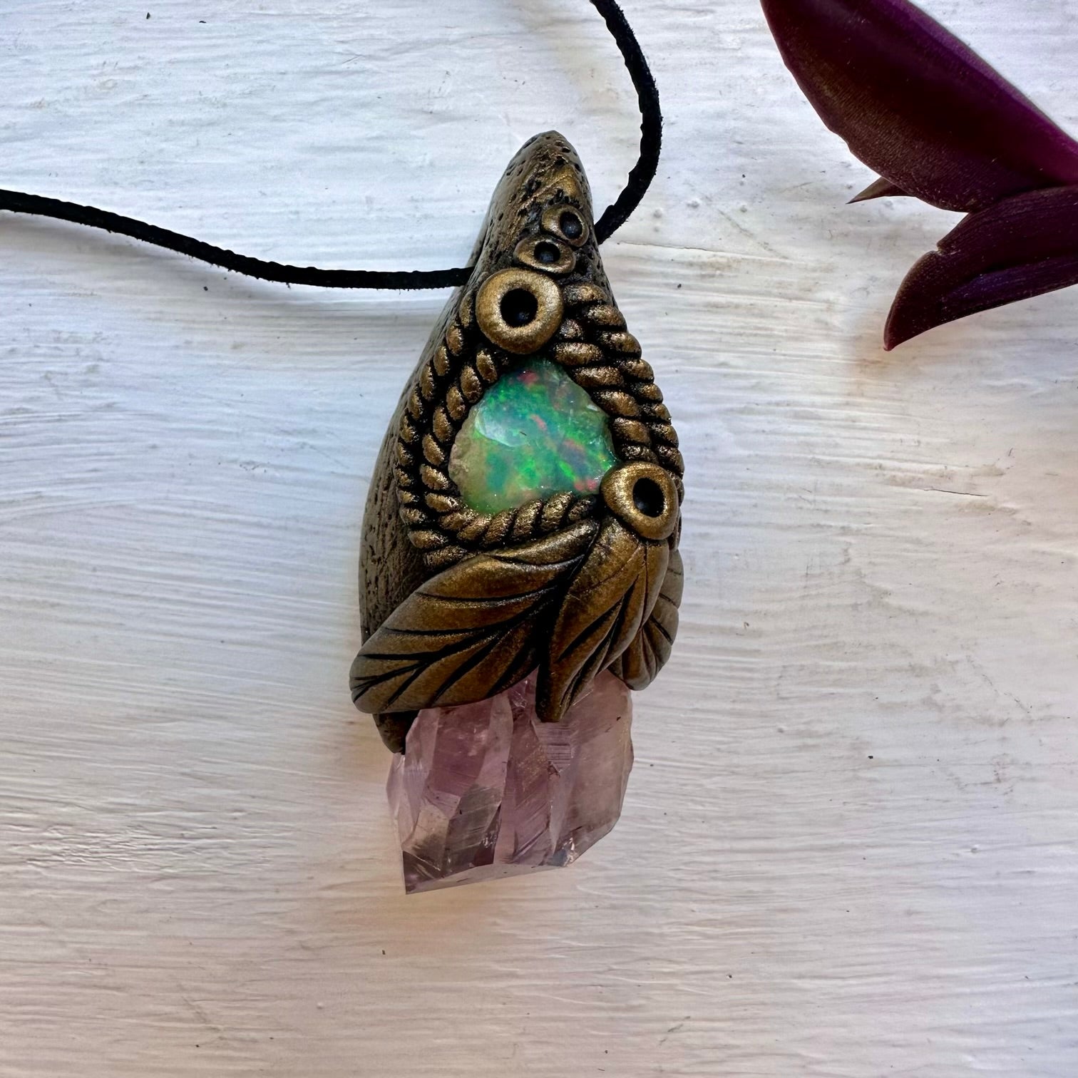 Raw Amethyst and Raw Opal Necklace - FairyGardenGlow