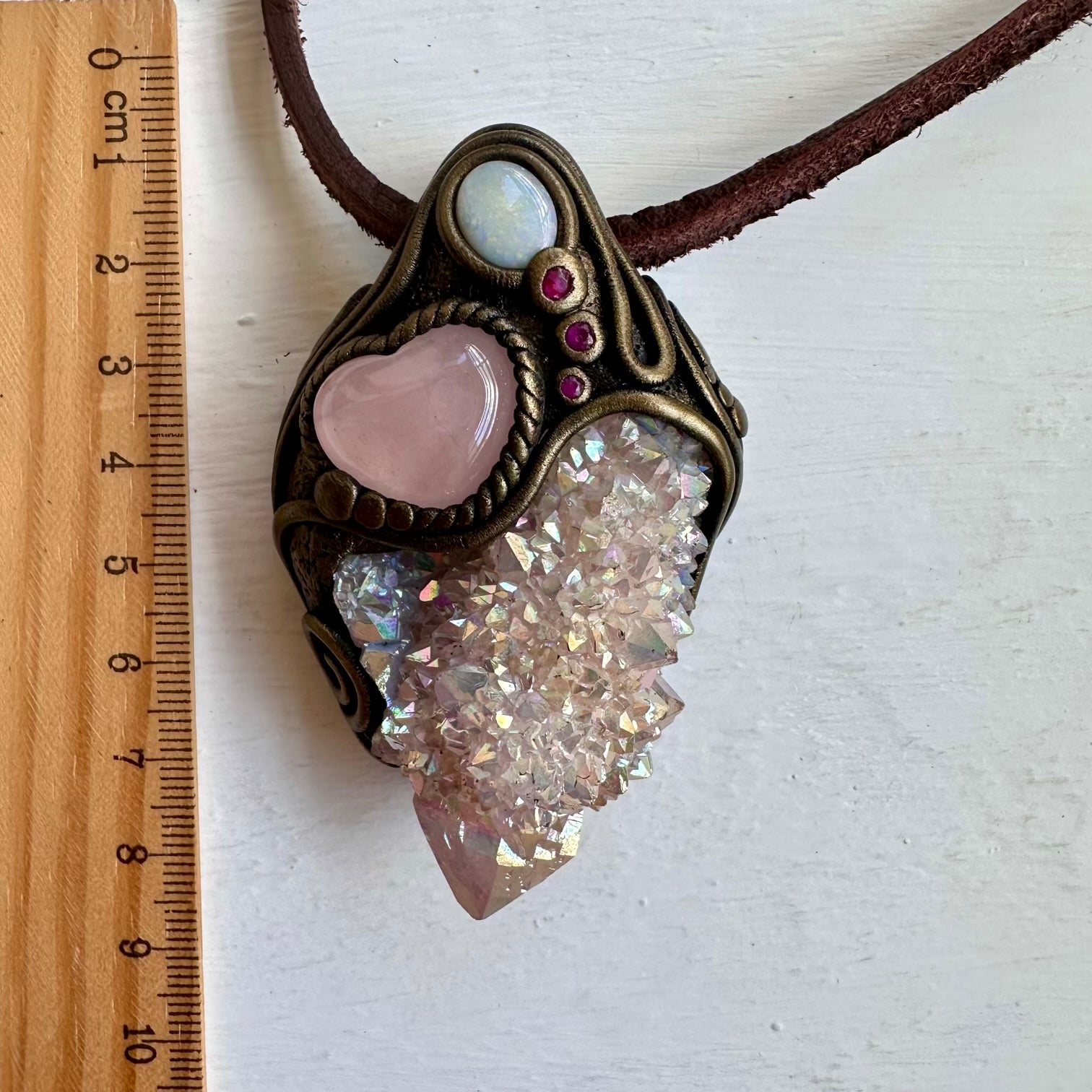 Angel Aura Spirit Quartz Rose Quartz Heart Australian Opal and Ruby Wand / Necklace - FairyGardenGlow