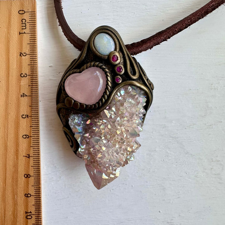 Angel Aura Spirit Quartz Rose Quartz Heart Australian Opal and Ruby Wand / Necklace - FairyGardenGlow